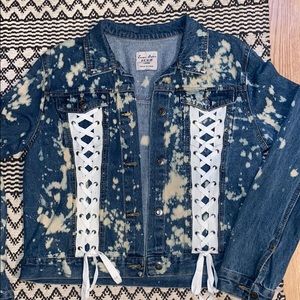 Bleached Lace Up Jean Jacket